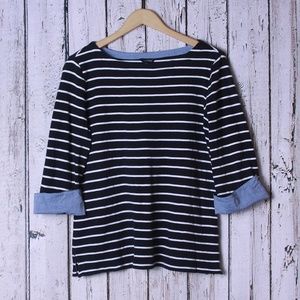 Nautica Striped Top w/ Chambray Cuff Size L